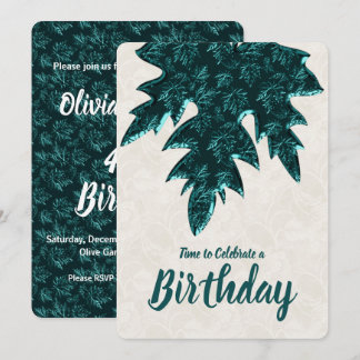 Aquamarine Metal Look Herbstsaison Leaf Geburtstag Einladung