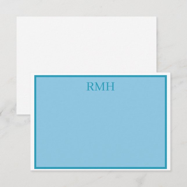 Aquamarine, Mit Monogramm, blaue und weiße Flachno Einladung (Vorne/Hinten)