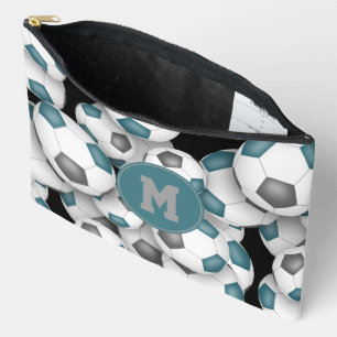 aquamarine mit Monogramm Fußbälle Zubehörtasche