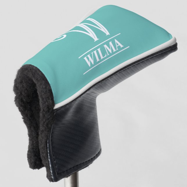 Aquamarine Mit Monogramm Putter Golf Head Cover Headcover (3/4 Vorderseite)