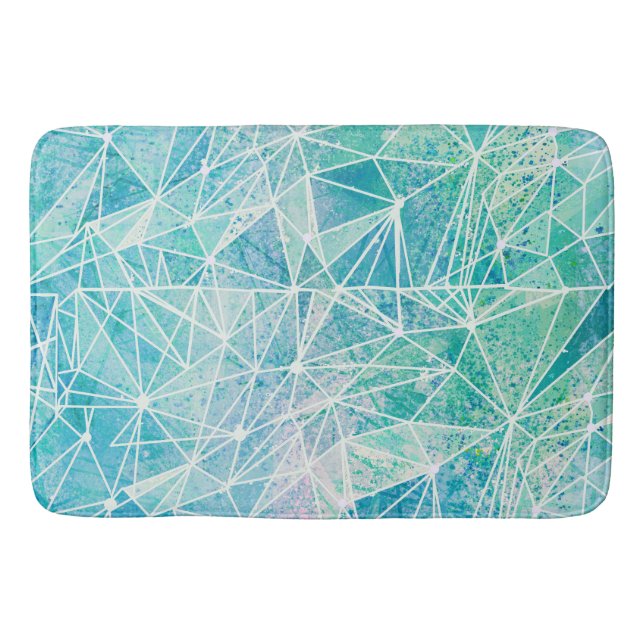 Aquamarine mit weißem Geometriespannraum Badematte (Vorderseite)