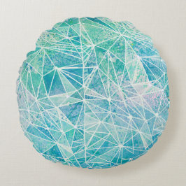 Aquamarine mit weißem Geometriespannraum Rundes Kissen