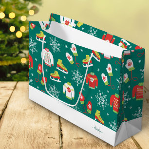 Aquamarine Monogram Snowflakes Muster Weihnachten Große Geschenktüte