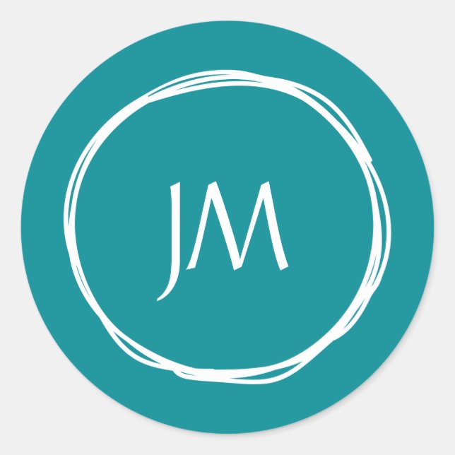 Aquamarine Monogramm-Hochzeitskleber Runder Aufkleber (Vorderseite)