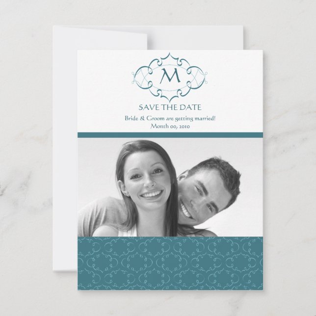 Aquamarine Monogramm-Save the Date-Foto-Karten Save The Date (Vorderseite)