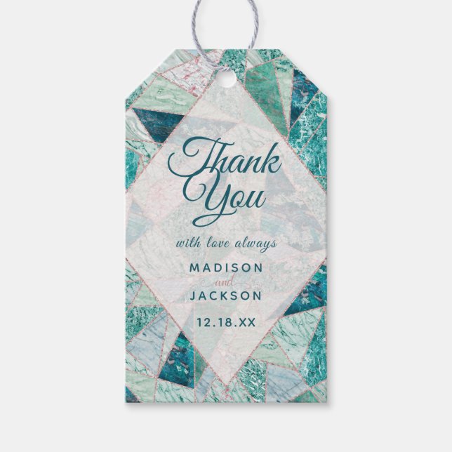 Aquamarine Mosaik-Marmordreiecke Hochzeit Danke Geschenkanhänger (Vorderseite)