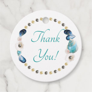 Aquamarine Muscheln und Perlen Quinceanera Gastges Geschenkanhänger