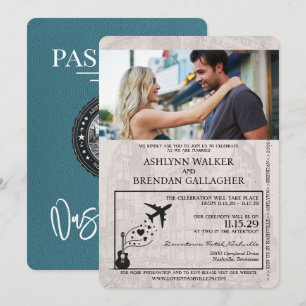 Aquamarine Nashville Passport Wedding Einladung