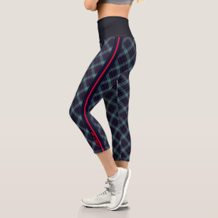 Aquamarine Navy Sporty Kariertes Muster Tartan Spo Capri Leggings