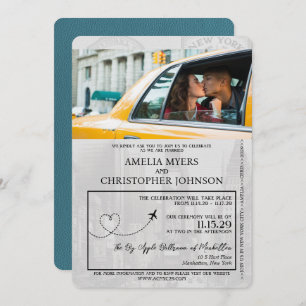 Aquamarine New York City Passport-Hochzeit Einladung