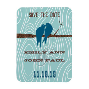 Aquamarine Niedliche Kissing Love Birds im Baum Magnet