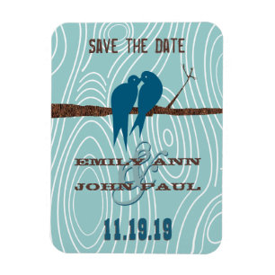 Aquamarine Niedliche Kissing Love Birds im Baum Magnet