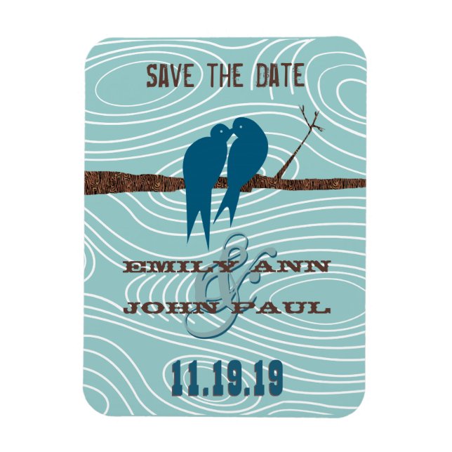 Aquamarine Niedliche Kissing Love Birds im Baum Magnet (Vertikal)