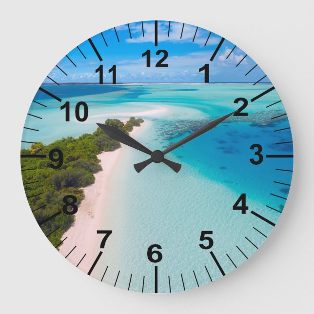 Aquamarine ocean And Beach Theme Große Wanduhr (Vorderseite)
