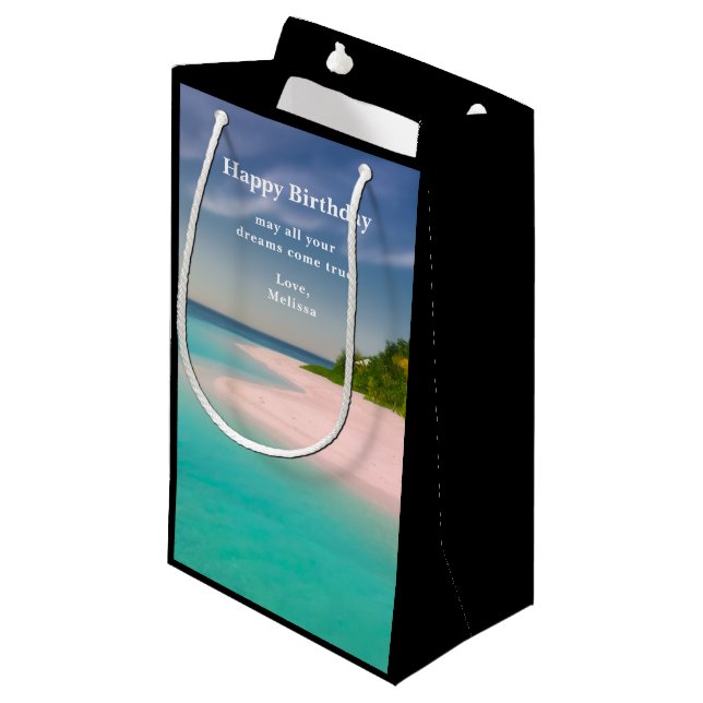 Aquamarine Ocean Tropical Beach Scenic Birthday Kleine Geschenktüte (Vorderseite Schrägansicht)