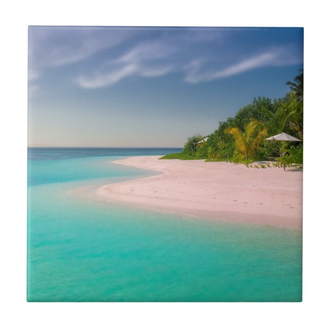 Aquamarine Ocean Tropical Beach Scenic Fliese (Vorderseite)