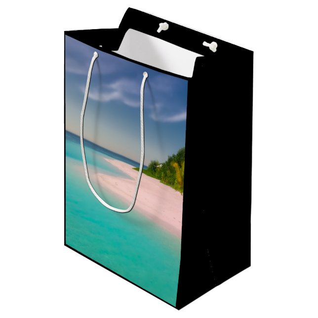 Aquamarine Ocean Tropical Beach Scenic Mittlere Geschenktüte (Vorderseite Schrägansicht)