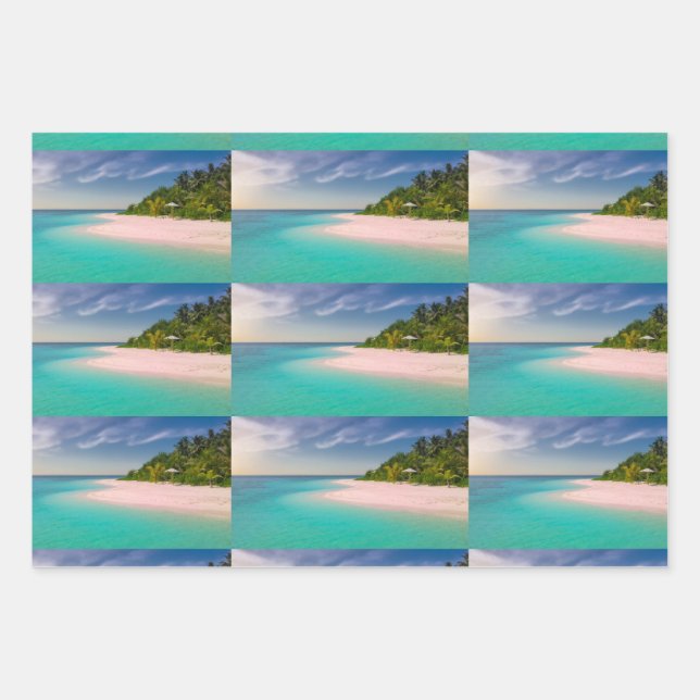 Aquamarine Ocean Tropical Beach Scenic Pattern Geschenkpapier Set (Vorderseite 3)