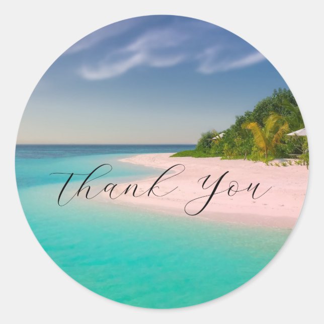 Aquamarine Ocean Tropical Beach Scenic Thank You Runder Aufkleber (Vorderseite)