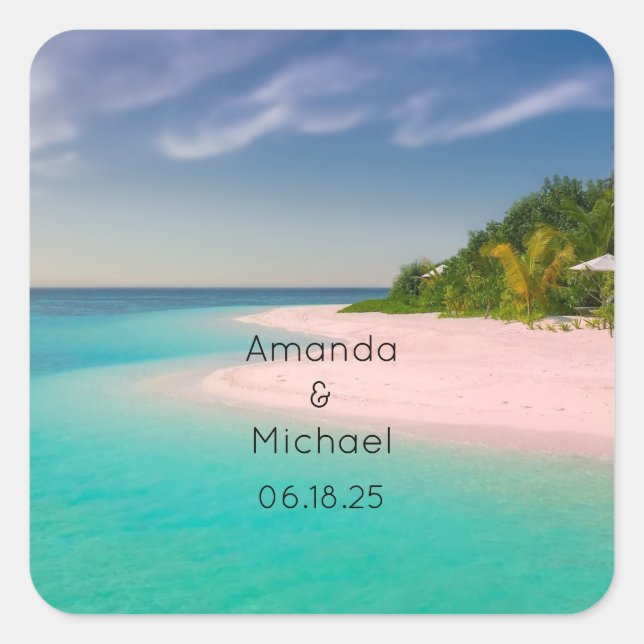 Aquamarine Ocean Tropical Beach Scenic Wedding Quadratischer Aufkleber (Vorderseite)