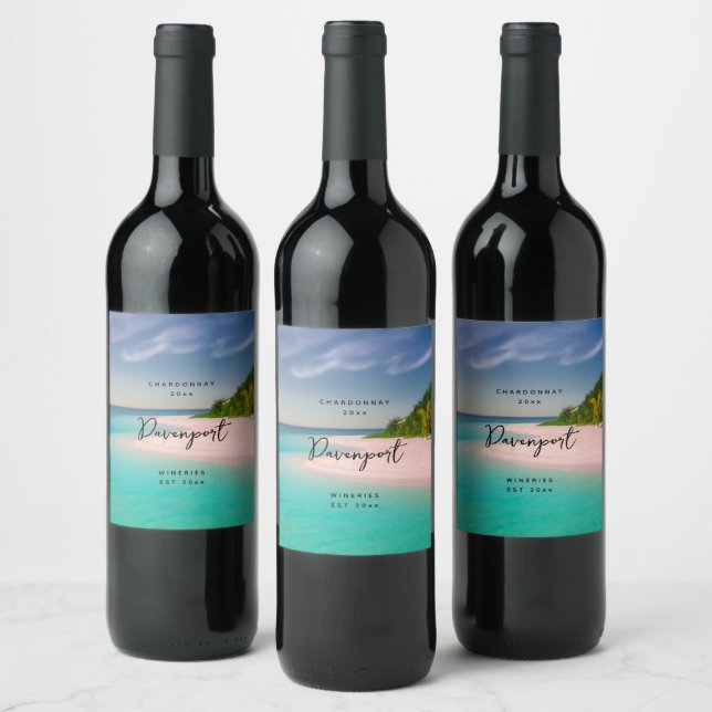 Aquamarine Ocean Tropical Beach Scenic Wine Making Weinetikett (Flaschen)