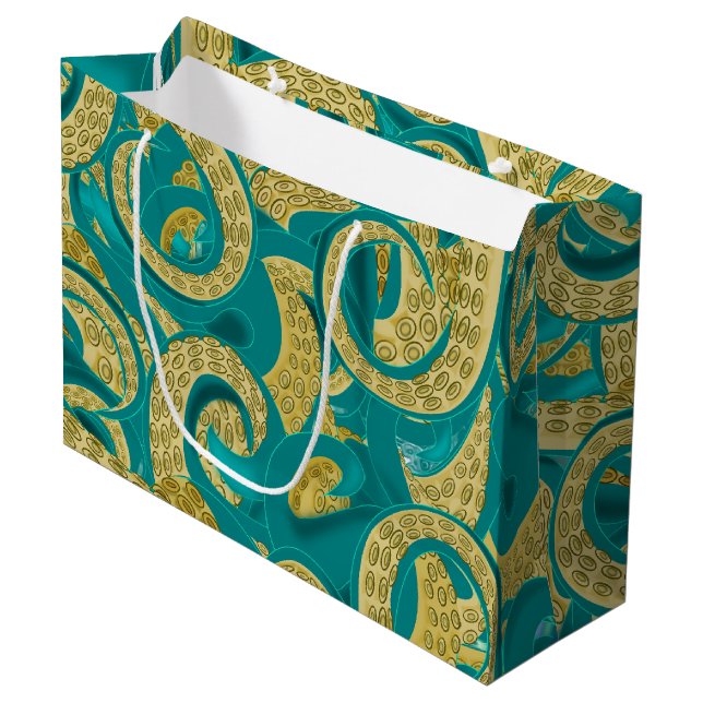 Aquamarine Octopus-Geschenktasche Große Geschenktüte (Vorderseite Schrägansicht)