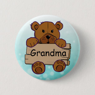 Aquamarine Oma Teddy Bear Babydusche Button