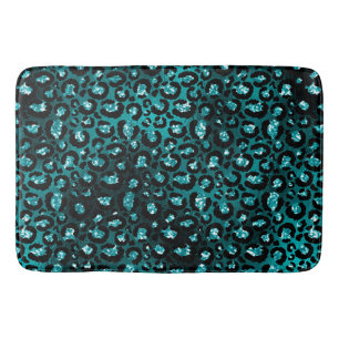 Aquamarine Ombre- und Black Glam Glitzer Leopard S Badematte
