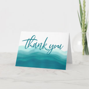 Aquamarine Ombre Watercolor Wave Wedding   Dankeskarte