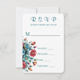 Aquamarine Orange Red Peony Wedding RSVP Cards