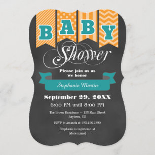 Aquamarine orange Tafel-Flaggen-Baby-Dusche laden Einladung