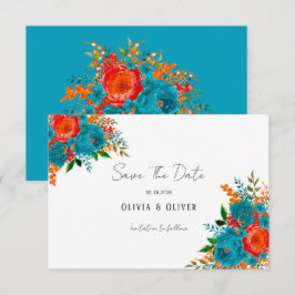 Aquamarine Orangefarbene Blütenhochzeit rettet das Save The Date