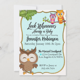 Aquamarine Owls Baby Dusche lädt ein Einladung
