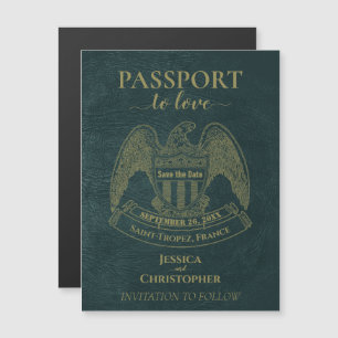 Aquamarine Passport-Hochzeit in Urlaubsort Save th Magneteinladung