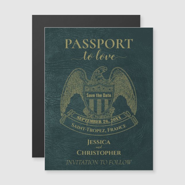Aquamarine Passport-Hochzeit in Urlaubsort Save th Magneteinladung (Vorne/Hinten)