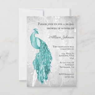 Aquamarine Peacock Bridal Dusche Einladung