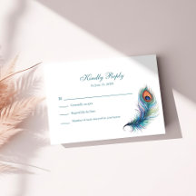 Aquamarine Peacock Feather Wedding RSVP Card