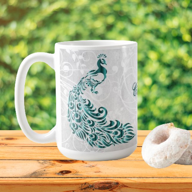 Aquamarine Peacock Personalisierte Kaffeepause Tas Kaffeetasse (Teal Peacock Personalized Coffee Mug)