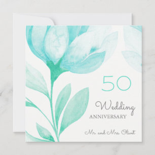 Aquamarine Peonies Hochzeitstag 50 Jahre Einladung