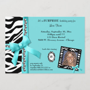 Aquamarine Perlen und weiße Zebrastreifen Einladung