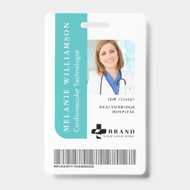 Aquamarine Personalisierte Medical Employee Foto I Ausweis (Vorderseite)
