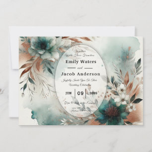 Aquamarine Petals in Bronze Bloom Wedding Einladung
