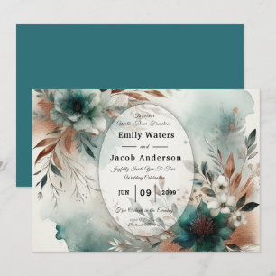 Aquamarine Petals in Bronze Bloom Wedding Einladung