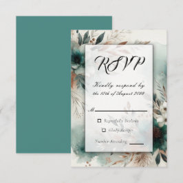 Aquamarine Petals in Bronze Bloom Wedding RSVP Karte