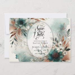 Aquamarine Petals in Bronze Bloom Wedding Save The Date
