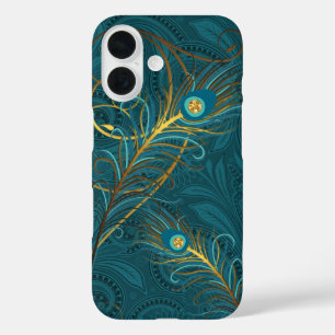 Aquamarine Pfauenfeathers mit Paisley iPhone 16 Hülle