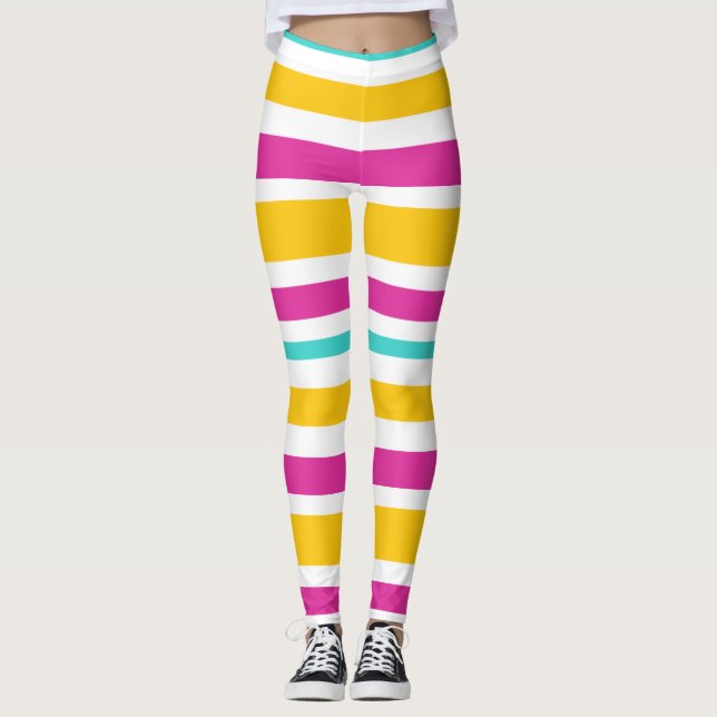 Aquamarine, PInk-, Orange- und Weißstreifen-Leggin Leggings (Vorderseite)