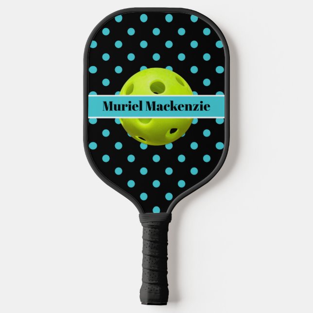 Aquamarine Polka Dots Pickleball Prinzessin, Name Pickleball Schläger (Rückseite)