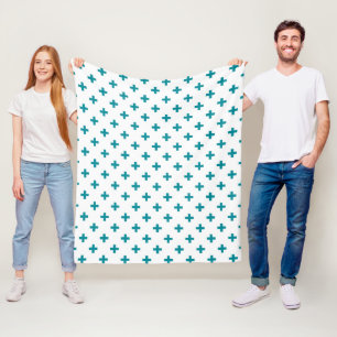 Aquamarine Polka-Kreuze auf Weiß Fleecedecke