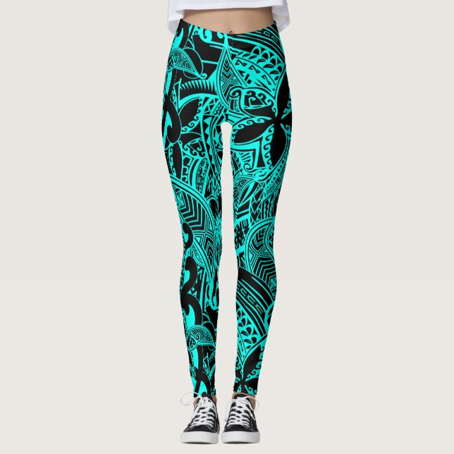 Aquamarine polynesische - hawaiianische Aquamarine Leggings (Vorderseite)